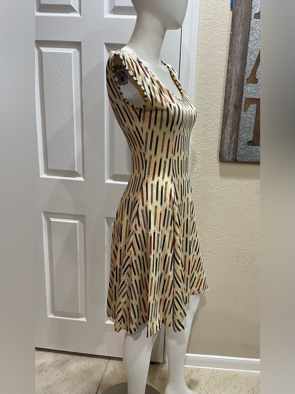 Effie's Heart Retro Pencil Print Fit & Flare Skater Dress Size Small - Picture 3 of 6